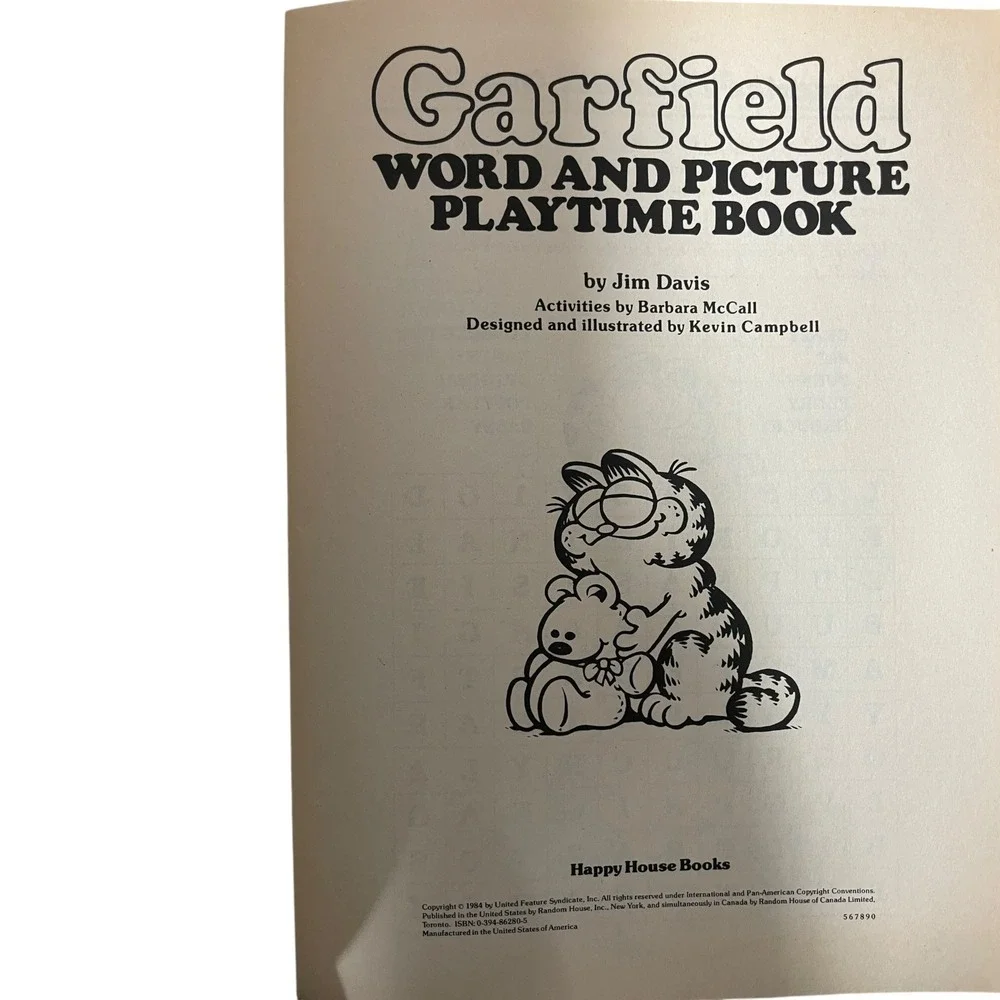 Vintage 1984‎ Garfield Word & Picture Playtime Book Jim Davis Happy House